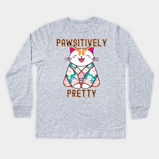 Pawsitively pretty cat Kids Long Sleeve T-Shirt